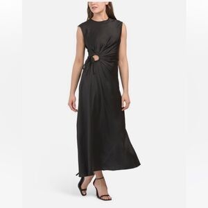 NWT House of Harlow 1960 Satin Slip Keyhole Maxi Black Dress Sz M